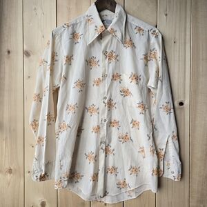 Zellers Vintage Floral Cream Button Down Shirt Mens Medium 15 15 1/2